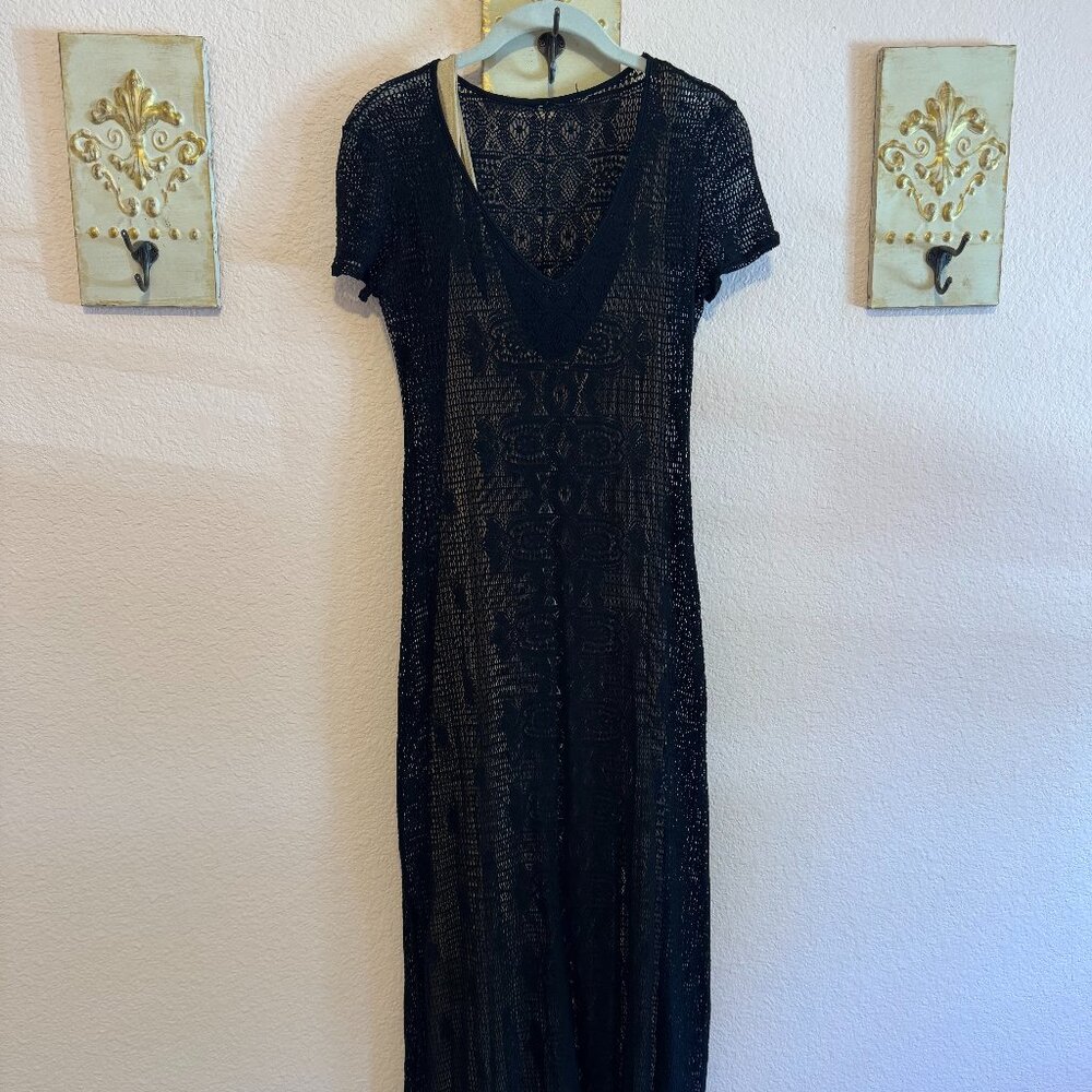 Vintage Romantic Goth Sheer Vivienne Tam 1995 Lace Dress with slip